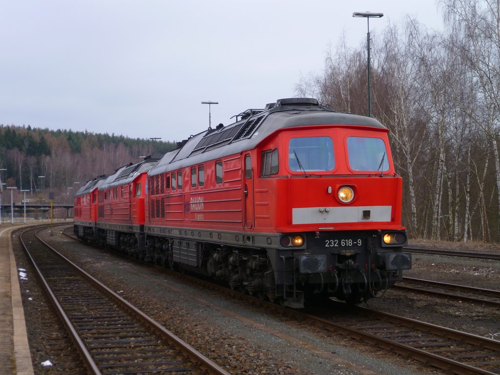 232 618, 232 384 und 232 359 standen am 25.03 13 abend in Schirnding, Richtung Cheb.