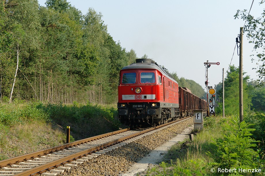 232 665-0 mit Schotterzug aus Oling in Wiednitz am 26.08.2011