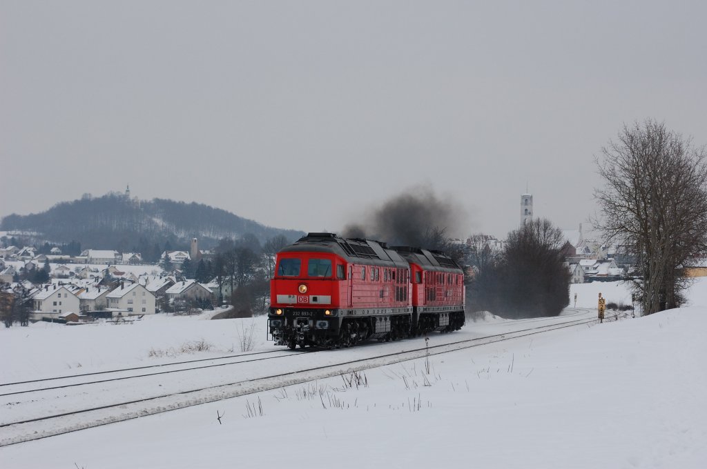 232 693 + 232 589 als Lokzug bei Sulzbach-Rosenberg am 15.02.2010. Ein Gru� an den Lokf�hrer!