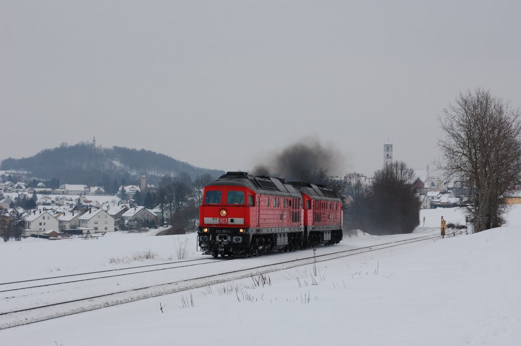 232 693 + 232 589 als Lokzug bei Sulzbach-Rosenberg am 15.02.2010. Ein Gru an den Lokfhrer!