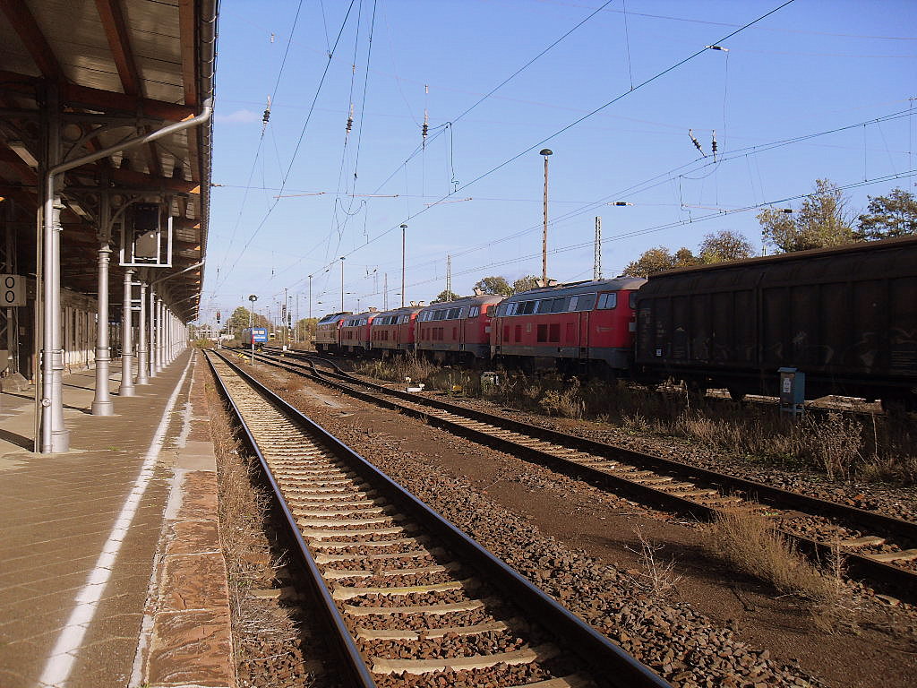 232 mit 218 358;218 213;218 354 und 218 104 plus einen GZ am 08.10.2011 durch Stendal in Richtung Magdeburg.