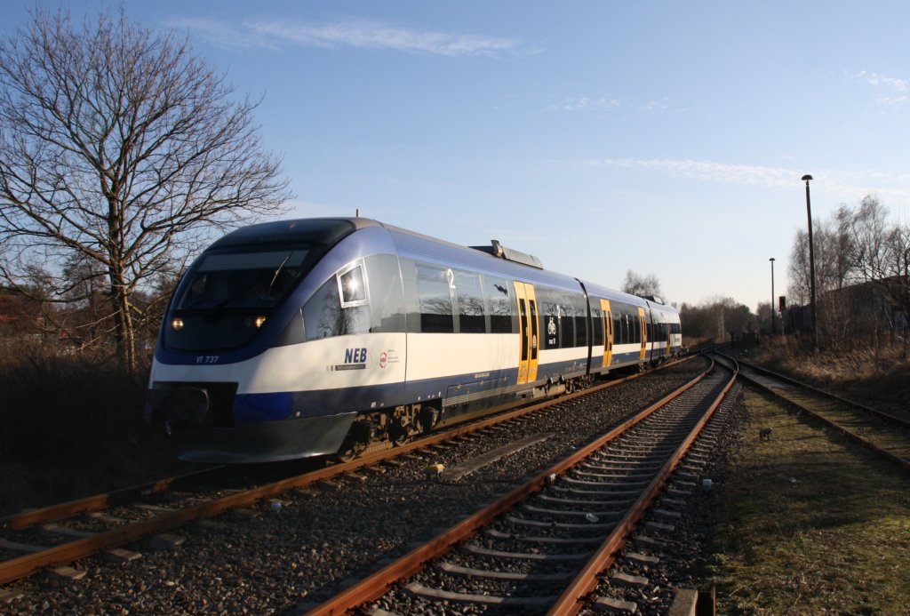 2.3.2013 NEB aus Berlin-Karow bei der Einfahrt in den Bf. KLosterfelde.