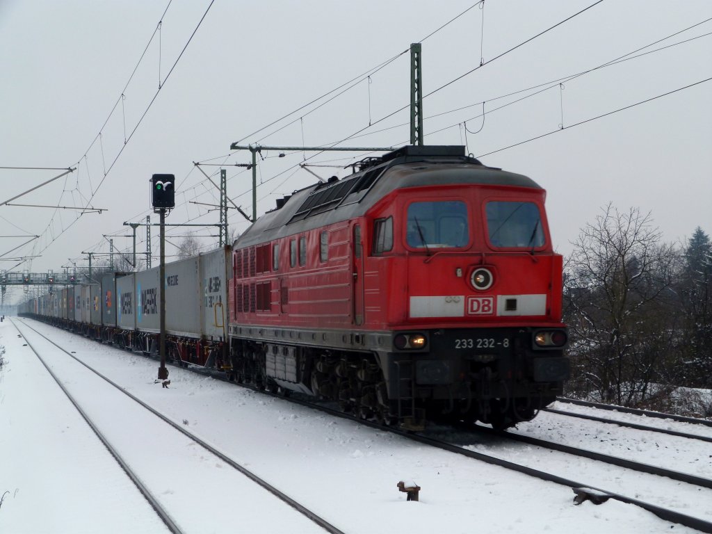 233 232 Ludmilla zog mit aller Gewalt ihren langen Containerzug durch Dresden Strehlen am 24.02.13