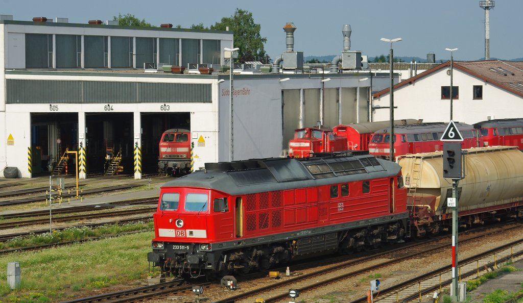 233 511-5 fhrt mit ihrem Gz in den Bahnhof Mhldorf ein. Aufgenommen am 15.07.2010.