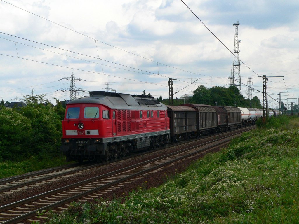 233 536-2 mit einem Gterzug durchfhrt Ahlten. 14.8.2010
