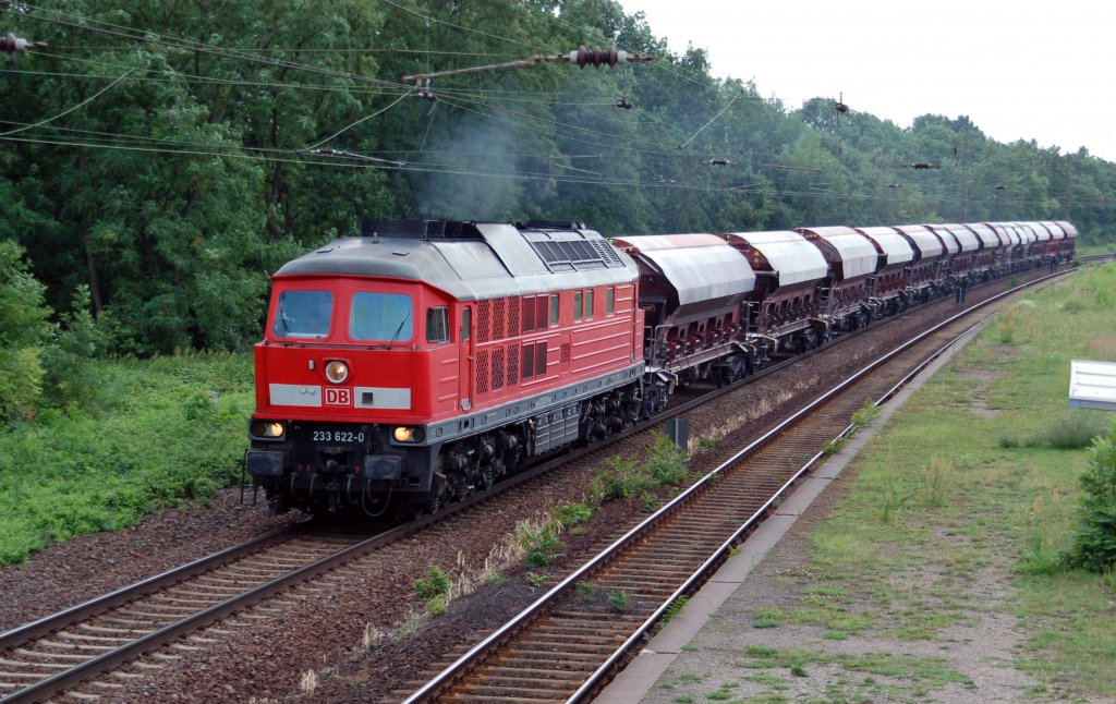 233 622 zog am 02.07.11 einen kurzen Gterzug Richtung Halle(S). Fotografiert in Schkopau.