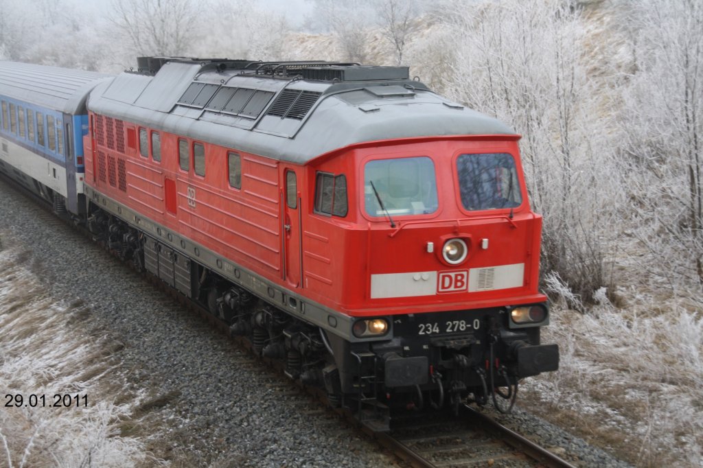 234 278-0 von Stettin Scheune kommend mit EC 179 nach Prag (sie selbst nur bis Angermnde)am 29.1.2011 