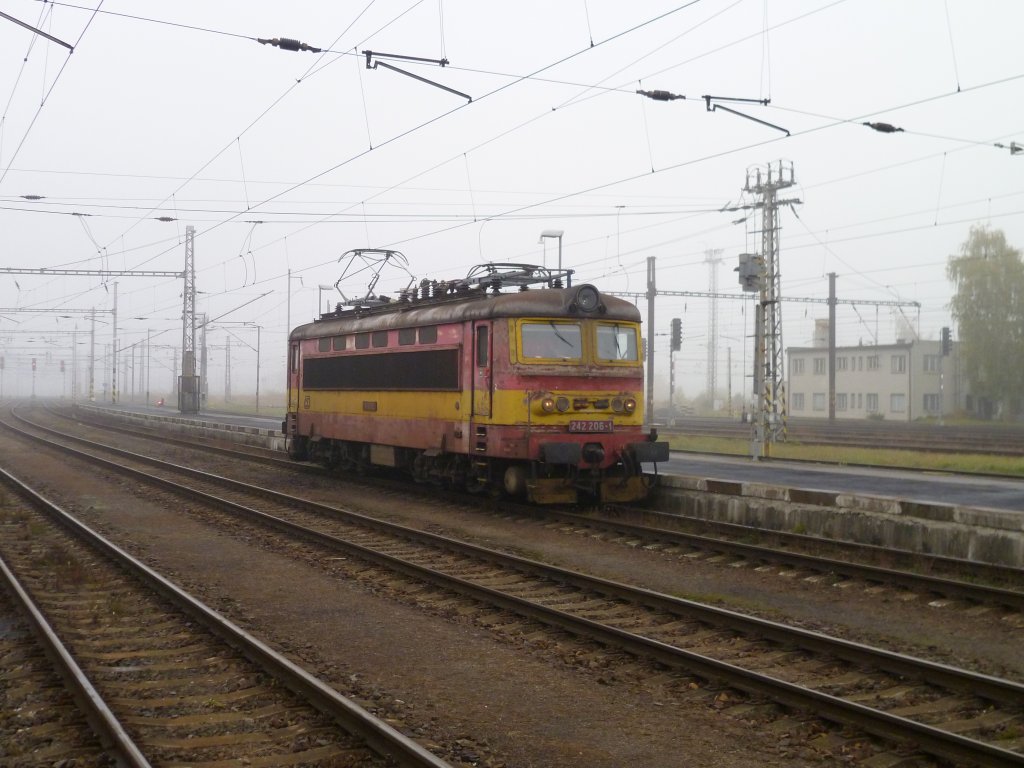 242 206-1 die aus dem Nebel kam, am 20.10.12 in Cheb.