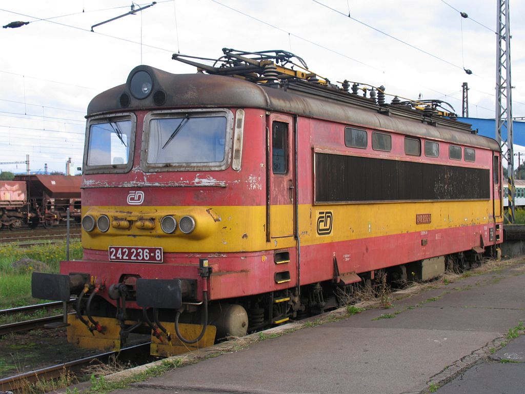 242 236-8 auf Bahnhof Cheb am 13-8-2005. 