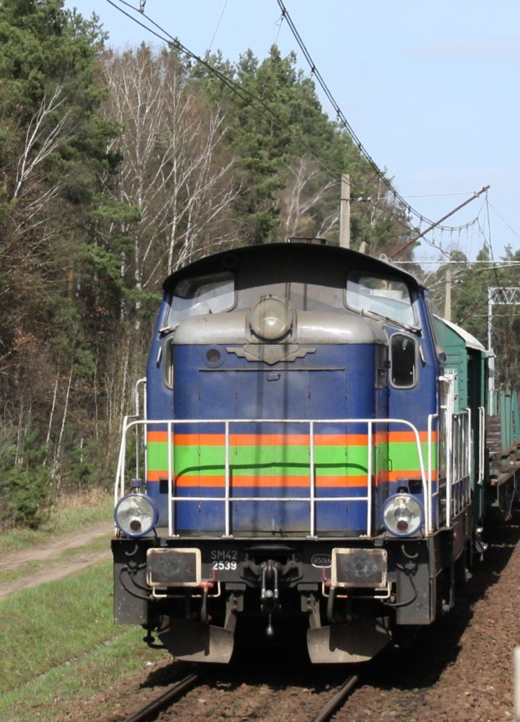 24.4.2013 Bauarbeiten zwischen Goleniow und Szczezin. SM 42 2539 vor Bauzug.