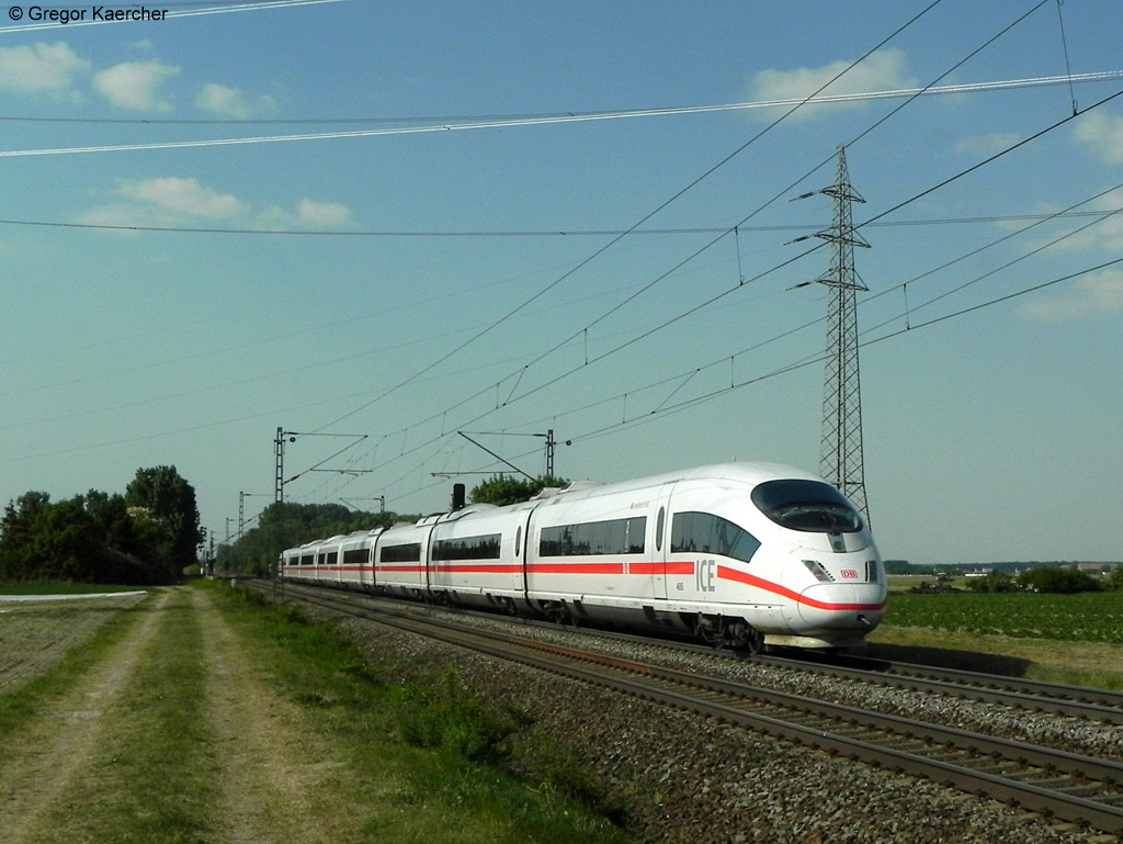 25.04.2011: Tz 4686 (406 086)  Schwbisch Hall  unterwegs als ICE 9555 (Paris Est - Frankfurt (Main) Hbf) bei Lampertheim.