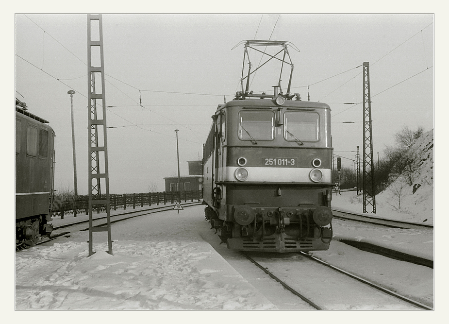 251 011 im Bahnhof Michaelstein (Spitzkehre), 1982