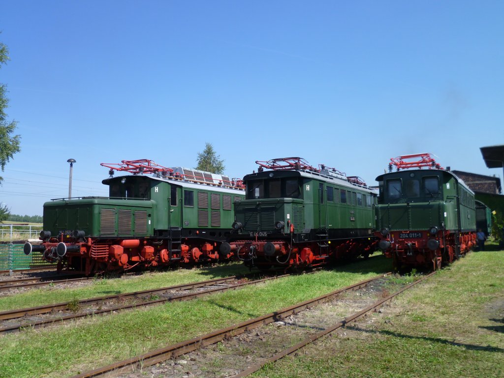 254 059-9, E44 045 und 204 011-1 waren am 20.08.11 beim 21. Heizhausfest in Chemnitz-Hilbersdorf zusehen.