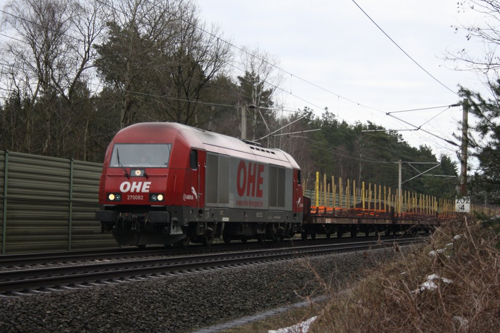 270 082 der OHE fuhr am 28.02.201 mit einem Holzzug durch Gifhon