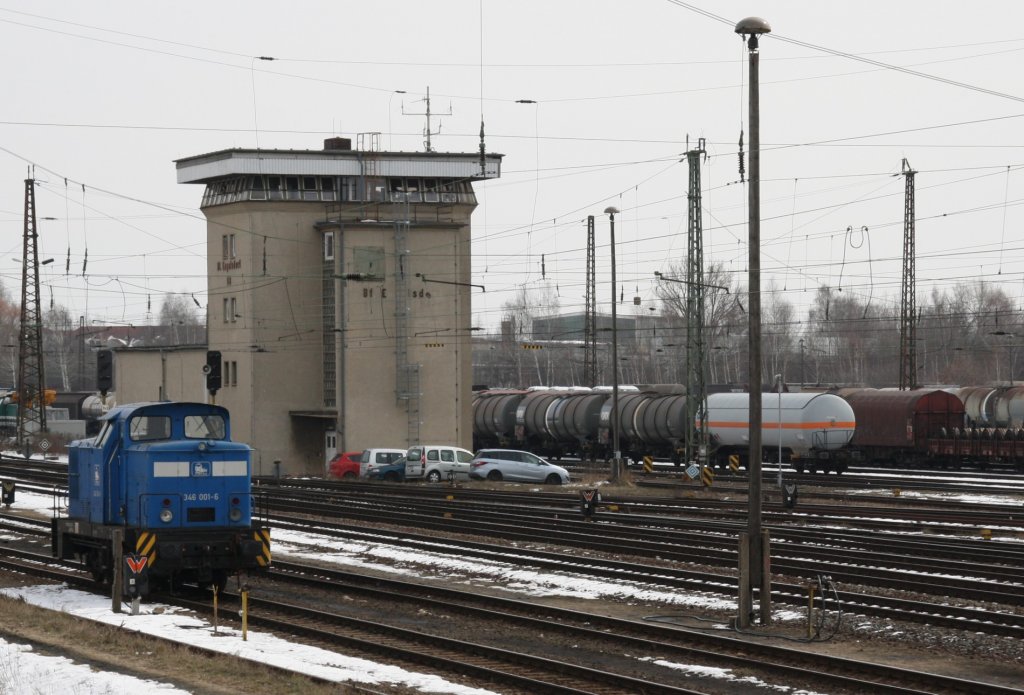 27.3.2013 Stellwerk im Rangierbahnhof Leipzig Engelsdorf mit 346 001 der Press