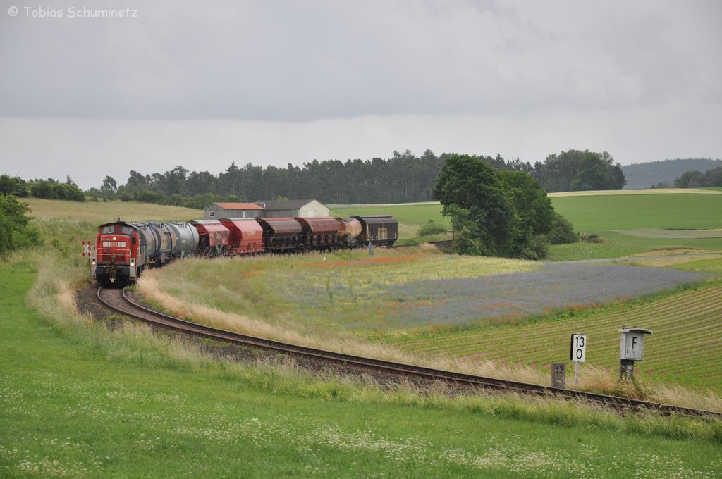 294 598 mit Gterzug am 08.06.2012 bei Burgstall (Strecke Amberg-Schnaittenbach)