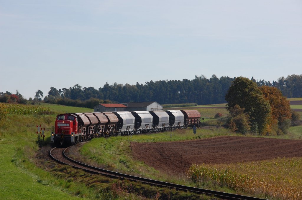 294 601 mit G�terzug bei Burgstall am 08.10.2010. (Strecke Amberg-Schnaittenbach)