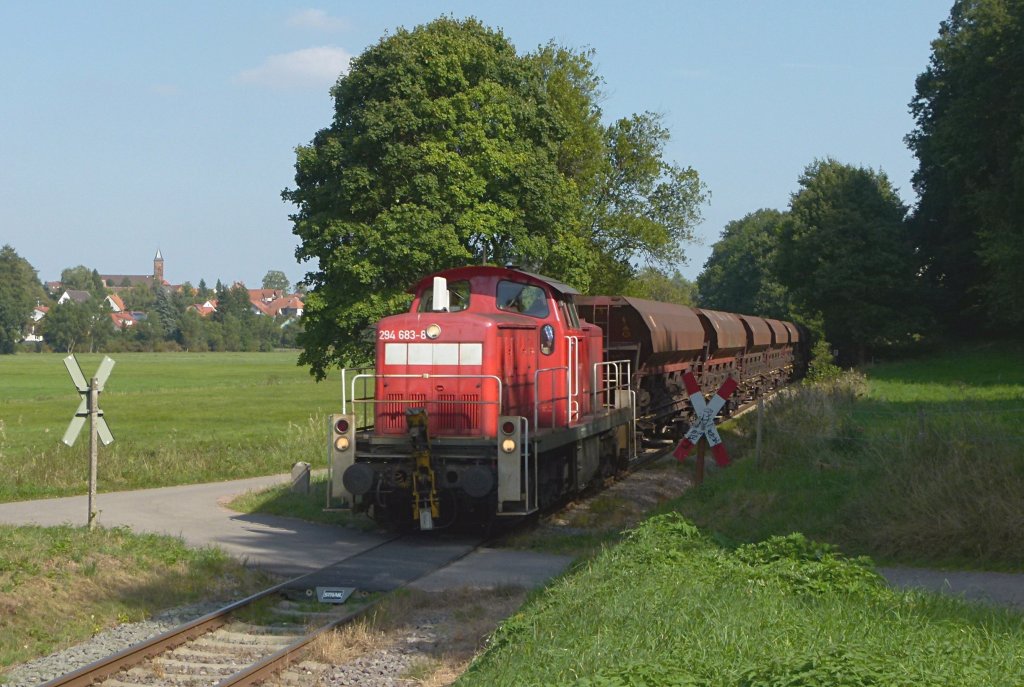 294 683-8 ist mit einem Leerem Schotterzug am 04.09.2012 zwischen Seinwenden und Obermohr