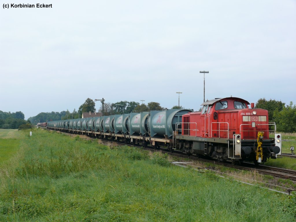 294 809-9 mit einem Mllzug in richtung Salzburg bei der Durchfahrt in Tling, 08.09.2010 