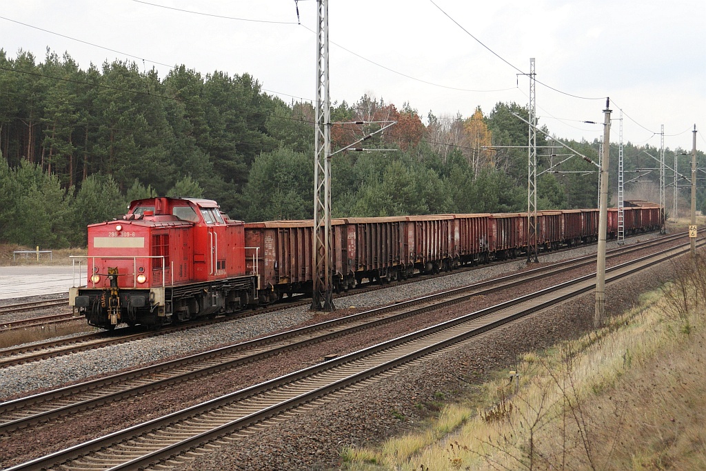 298 309 auf der Eberswalder Industriebahn mit der �bergabe von Theo Steil zum Bhf Eberswalde unterwegs 11.11.2010