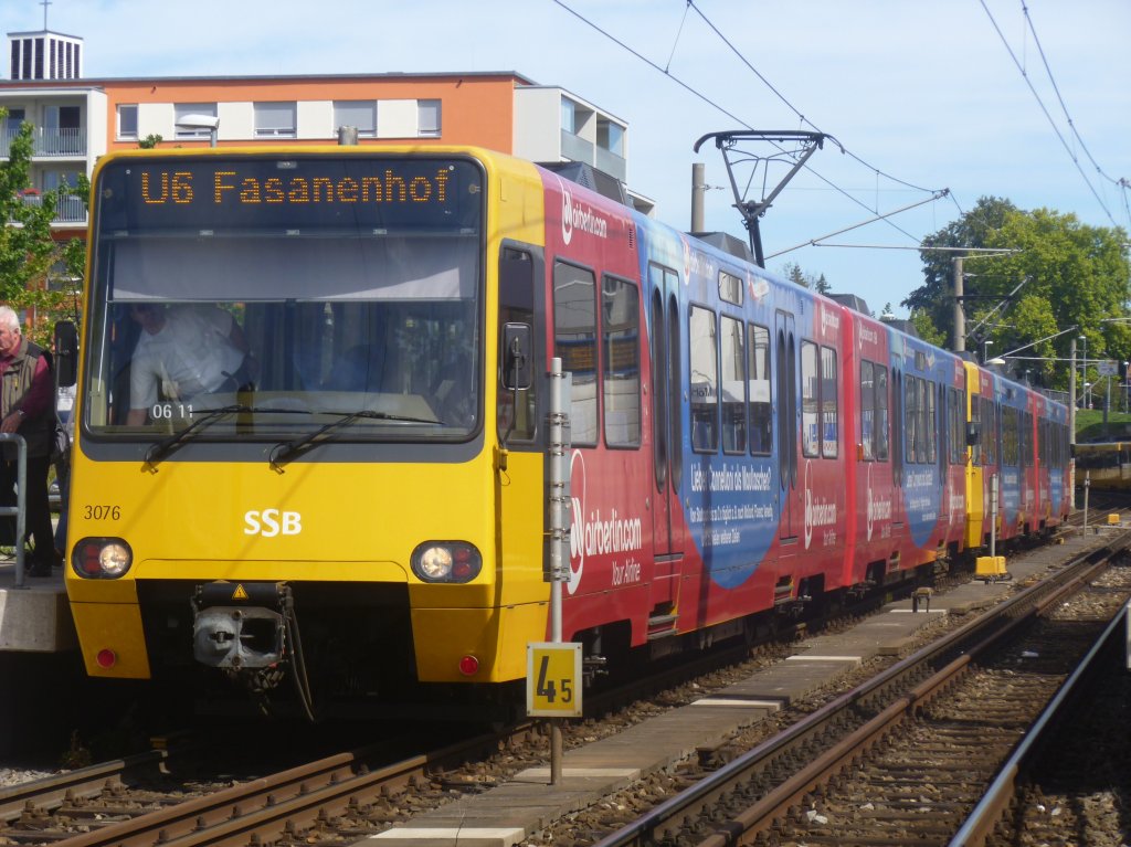 3075/3076 macht sich zusammen mit 3065/3066 am Mhringen Bahnhof auf der U6 zum Fasanenhof Schelmenwasen