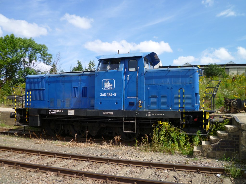 346 024-9 der PRESS hat am 12.08.12 Wochenendruhe in Plauen/V. oberer Bahnhof.