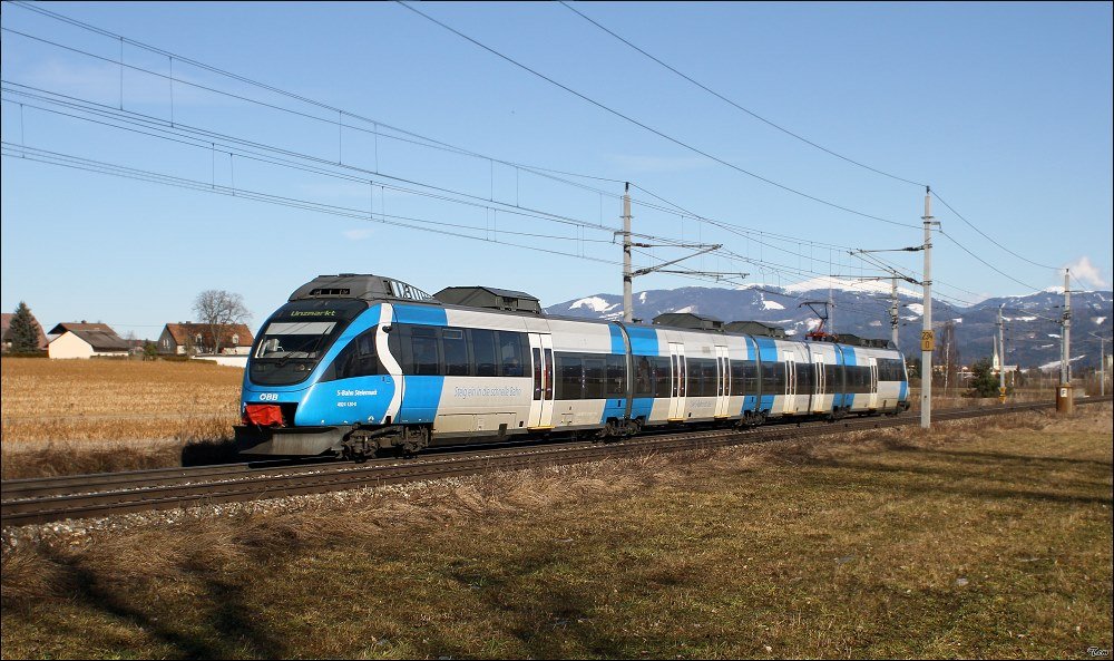 4024 120  S-Bahn Steiermark  als R 4213 von Bruck nach Unzmarkt.
Zeltweg 03.2010
