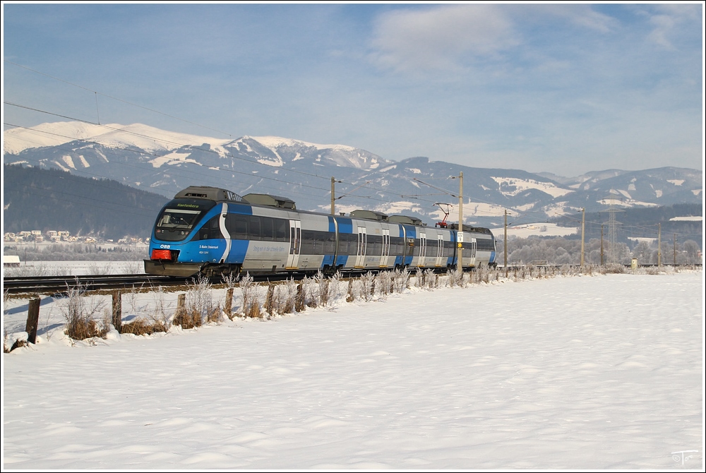 4024 120  S-Bahn Steiermark  fhrt als R 4212 von Unzmarkt nach Bruck an der Mur. 
St Margarethen 17.12.2010