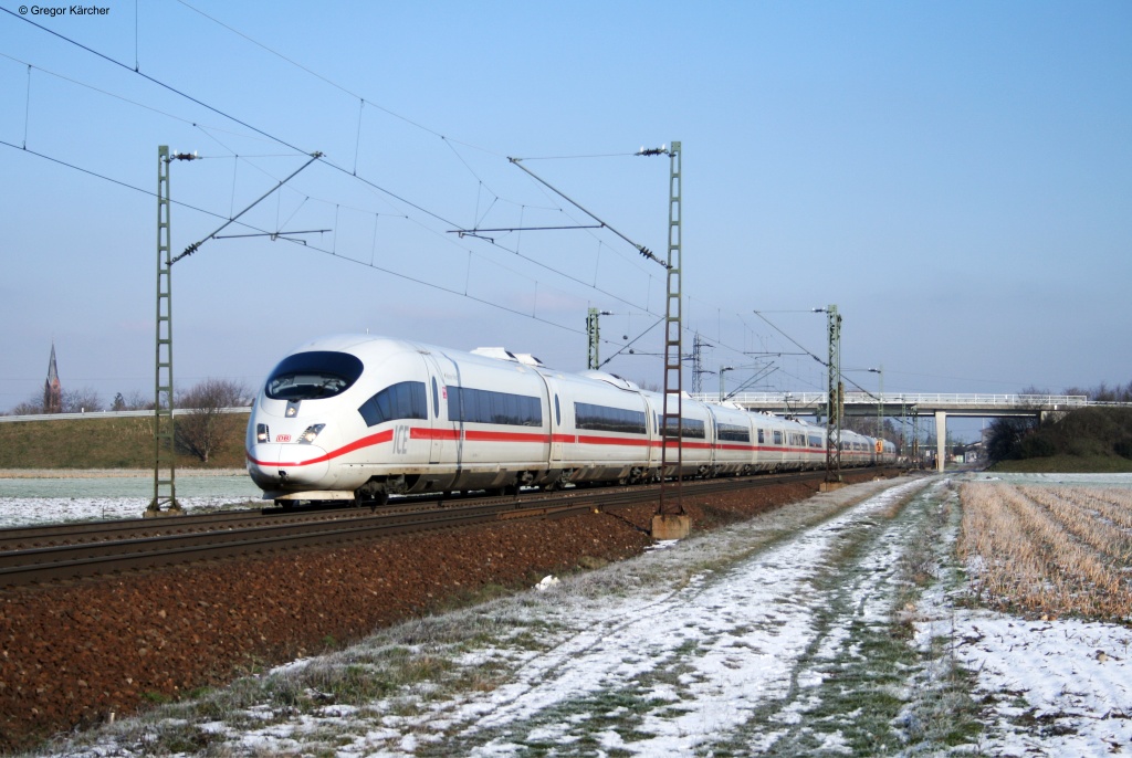 403 018-5  Mnster (Westfalen)  und 403 051-6  Herford  unterwegs als ICE 103 nach Basel SBB. Aufgenommen am 10.02.2013 bei Graben-Neudorf.