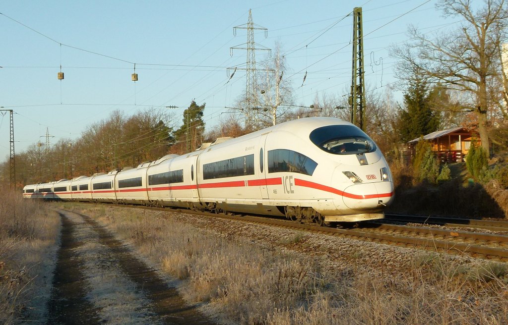406 085 (Schw�bisch-Hall) ist als ICE 9557 Paris Est - Frankfurt (Main) am 14.01.2012 in Kennelgarten