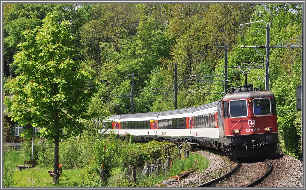 421 392-2 mit IC186 nach Stuttgart bei Neuhausen am Rheinfall. (07.05.2013)