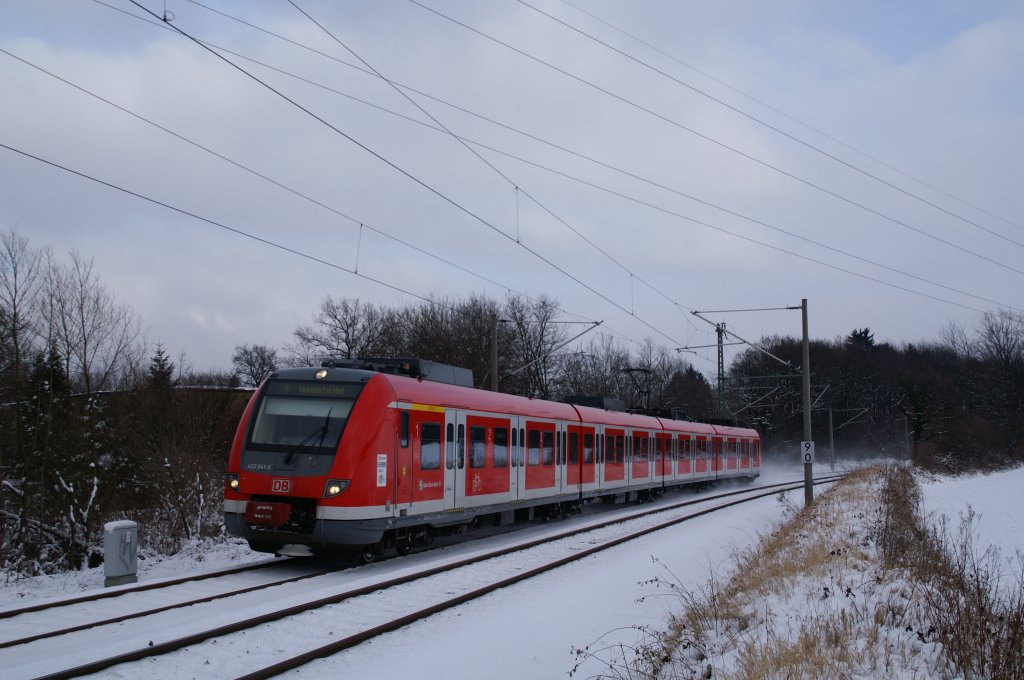 422 041-4 fhrt als S9 nach Wuppertal Hbf in Velbert-Rosenhgel ein. 08.01.2010 - 12:52