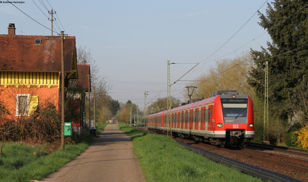 423 030-6 und 423 371-4  als S1 nach Herrenberg bei Wernau 24.4.13