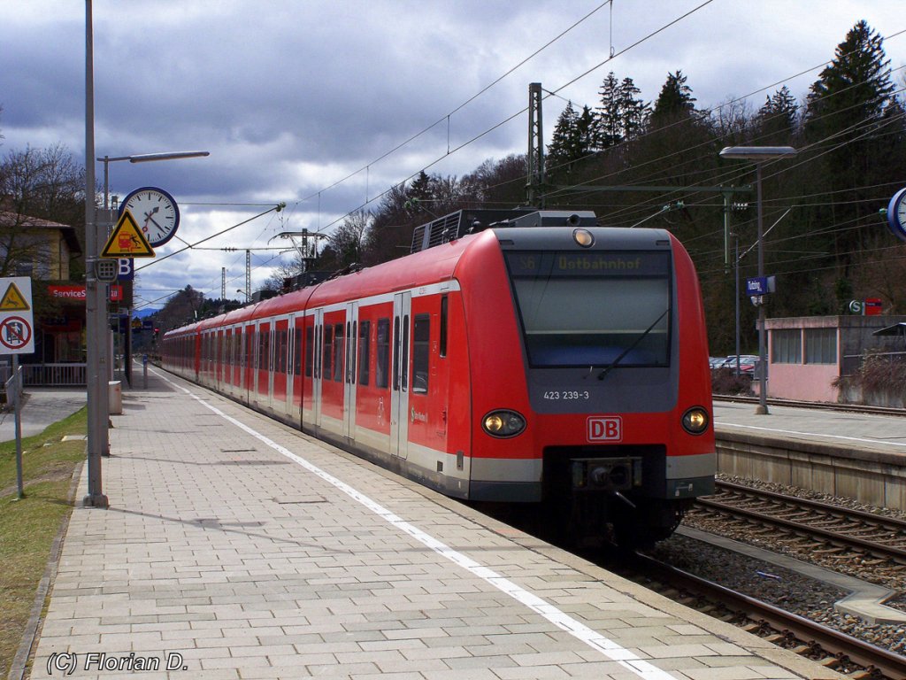 423 236/739 gemeinsam mit 423 140/640 Abfahrbereit in Tutzing fr seine Fahrt nach Mnchen-Ostbahnhof. 28.03.2010