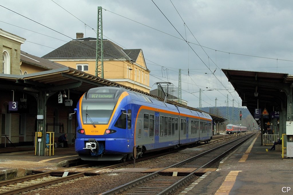 427 056 der Cantus-Bahn steht am 20.3.2010 in Bebra zur Fahrt nach Eschwege bereit.