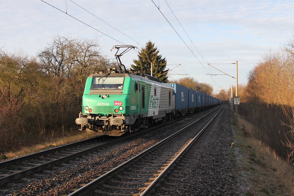 437 024 mit der  blauen Wand  in Fahrtrichtung Leinefelde. Aufgenommen am 25.11.2011 bei Bodenrode.