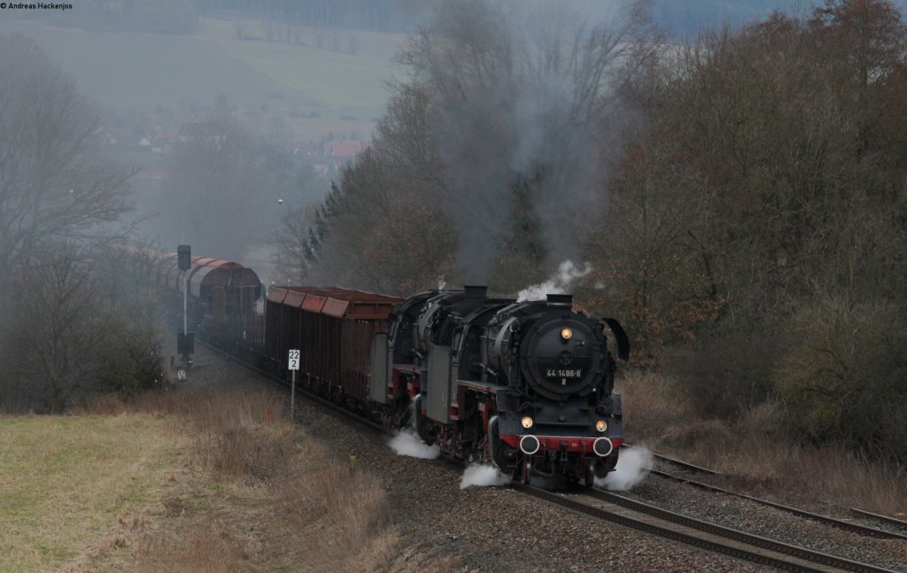 44 1486-8 und 2546-8 mit dem DGz 209 (Immelborn-Eisenach Gbf) bei Oberrohn 11.4.13