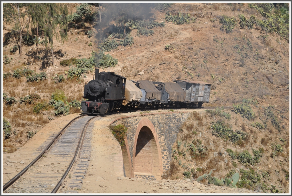 440.008 mit Gterzug zwischen Shegerini und Asmara. (31.01.2012)