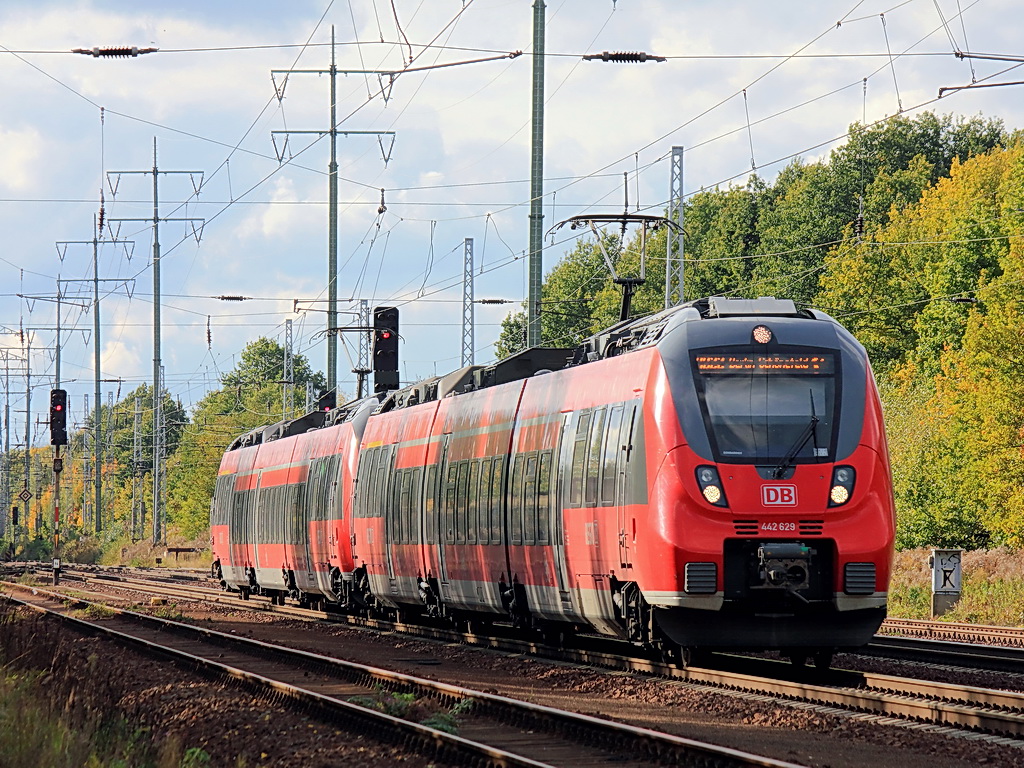 442 629 und 442 132 als RB 22 (RB 28820) von Potsdam Hauptbahnhof  nach Berlin Sch�nefeld Flughafen bei Diedersdorf auf dem s�dlichen Berliner Au�enring  am 14. Oktober  2012.
