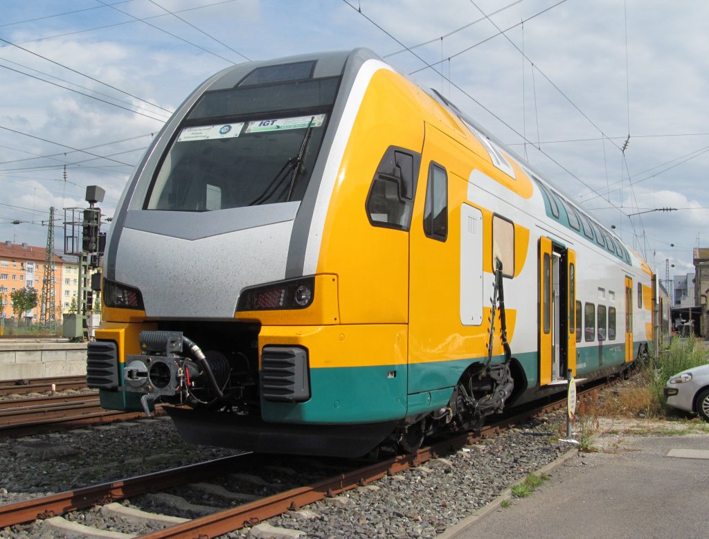 445 108 der ODEG steht am 06. Juli 2012 zu Testzwecken in Bamberg abgestellt.