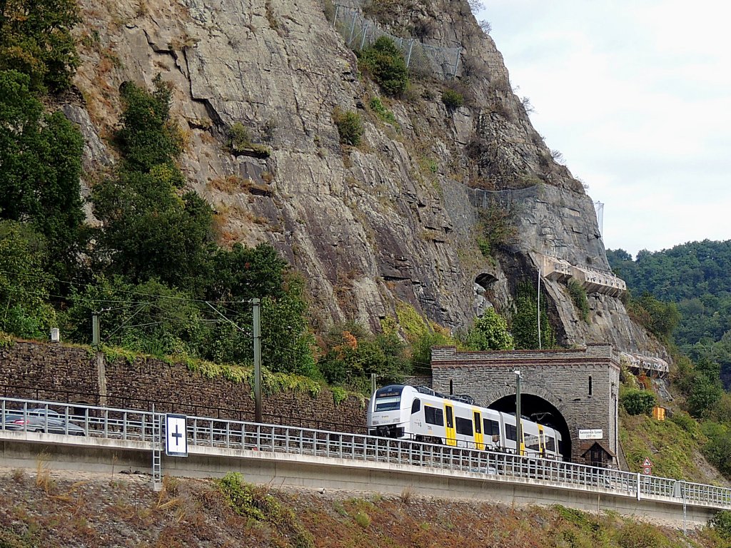 460-xxx der Mitterheinbahn erscheint als MRB25329 aus dem 289mtr. langen Kammereck-Tunnel, ( Fahrtrichtung Mainz); 120829