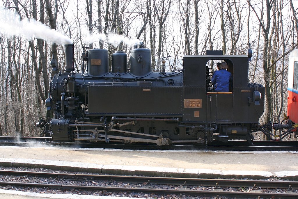 490.039 wartet am 27.Feb.2010 mit Zug 363 im Janos-Hegy auf die Kreuzung mit Zug 136.