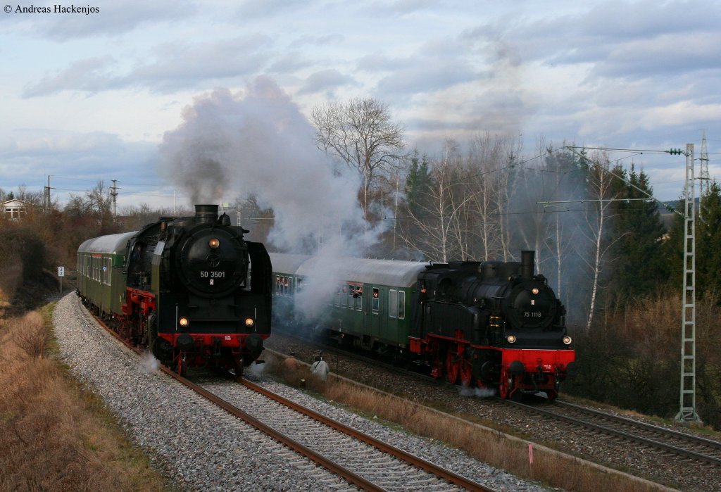 50 3501 mit dem DPE 33952 (Rottweil-Schwennigen (Neckar) und 75 1118 mit dem DPE 33960 (Rottweil-Spachingen) bei Rottweil Saline 28.11.09