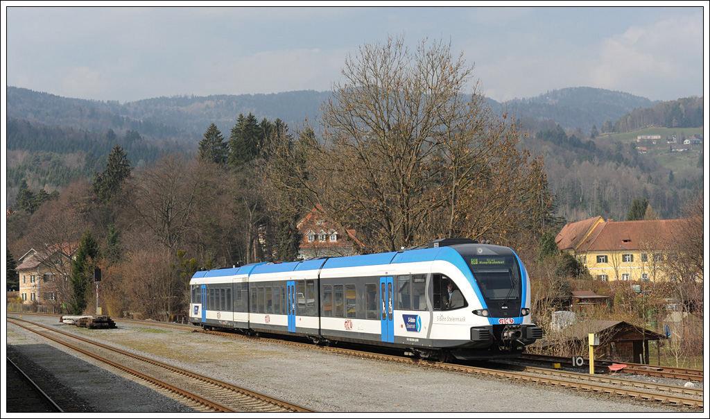 5063 008 als R 4366 von Wies ber Werndorf nach Graz, aufgenommen am 13.3.2012 bei der  Einfahrt in den Bahnhof Deutschlandsberg.