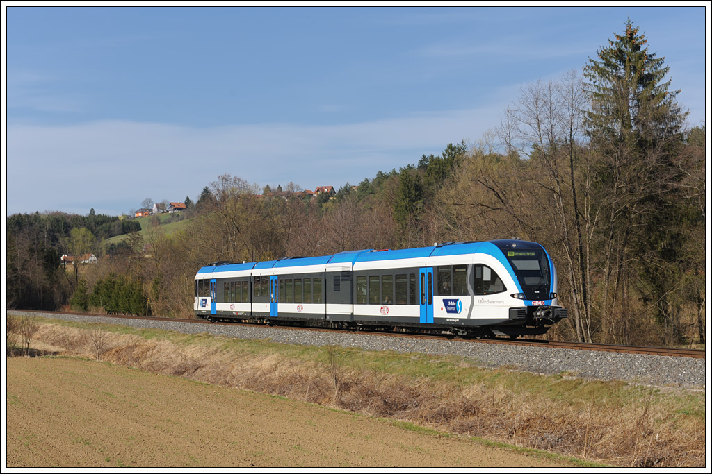 5063 008 unterwegs als S 61 (R 8509) ber die „alte“ Strecke von Graz ber Lieboch nach Wettmannsttten, aufgenommen am 12.3.2012 im Oisnitzgraben zwischen der Haltestelle Oisnitz-St. Josef und dem Bahnhof Preding.