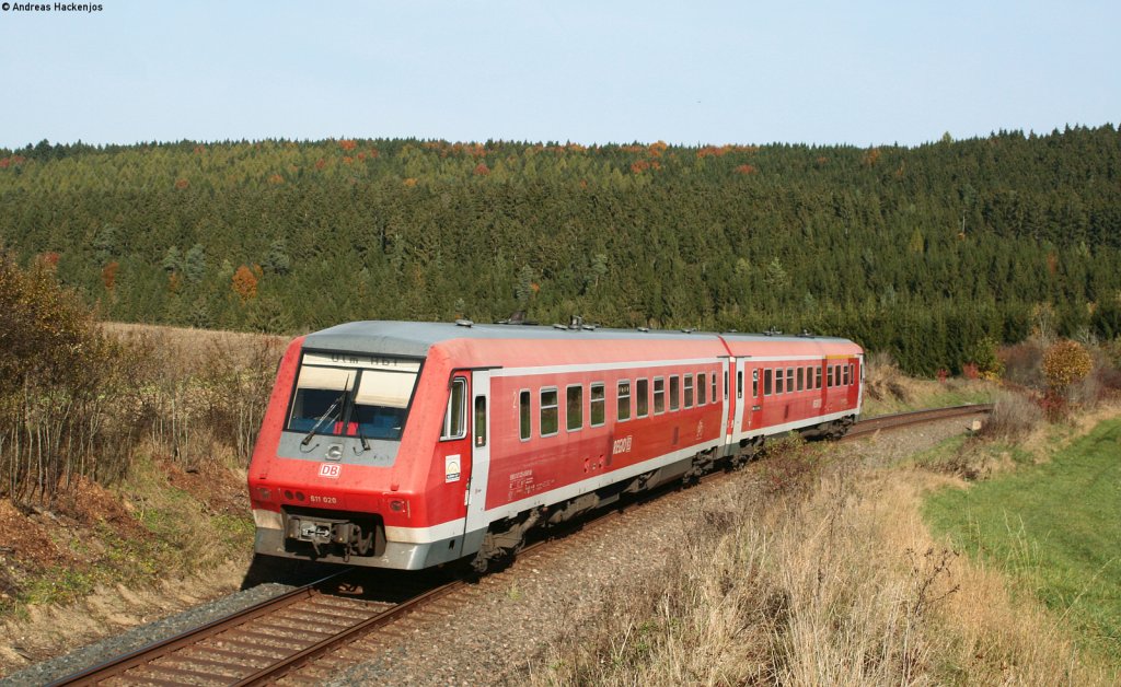 611 020-9 als IRE 3211 (Neustadt(Schwarzw)-Ulm Hbf) bei Unadingen 20.10.12