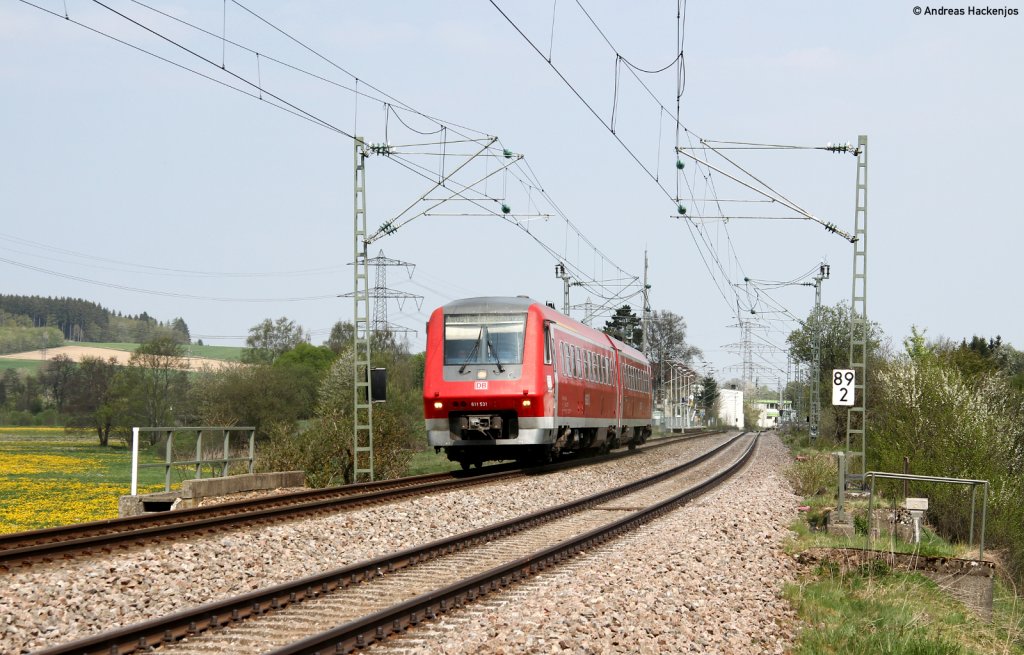 611 031-6 als RE 22309 (Rottweil-Neustadt(Schwarzw) bei amrbach 24.4.11