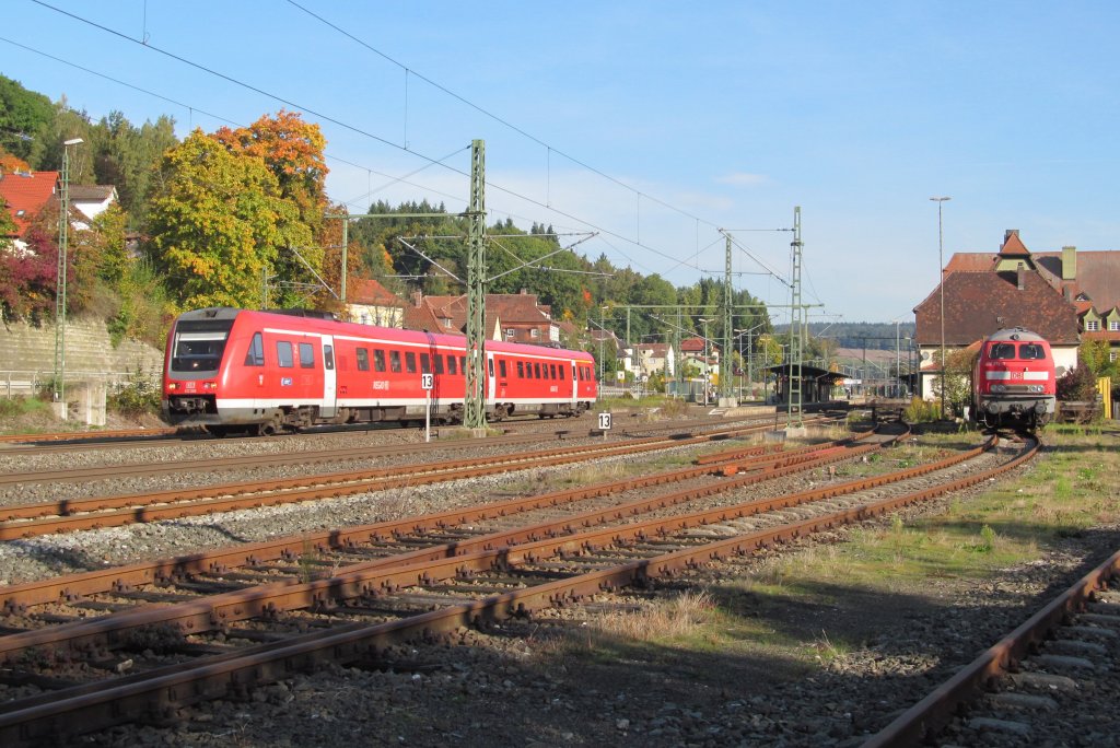 612 096 verl�sst an 03. Oktober 2012 als RE nach Lichtenfels den Bahnhof Kronach. 