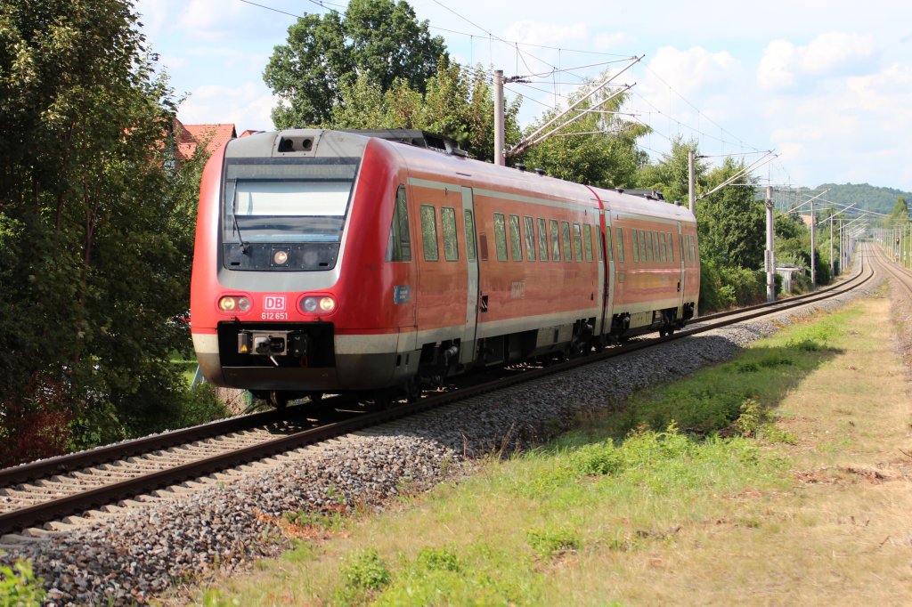 612 651 ist am 30.07.2013 mit dem IRE 3092 auf den Weg nach Nrnberg Hbf, hier bei der Durchfahrt in Zwickau Plbitz. 
 