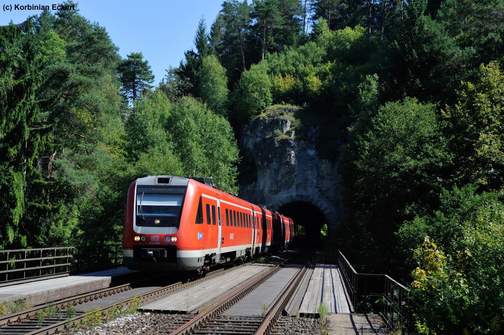 612 666 mit RE 3452 aus Dresden nach Nrnberg Hbf bei Velden, 18.08.2012